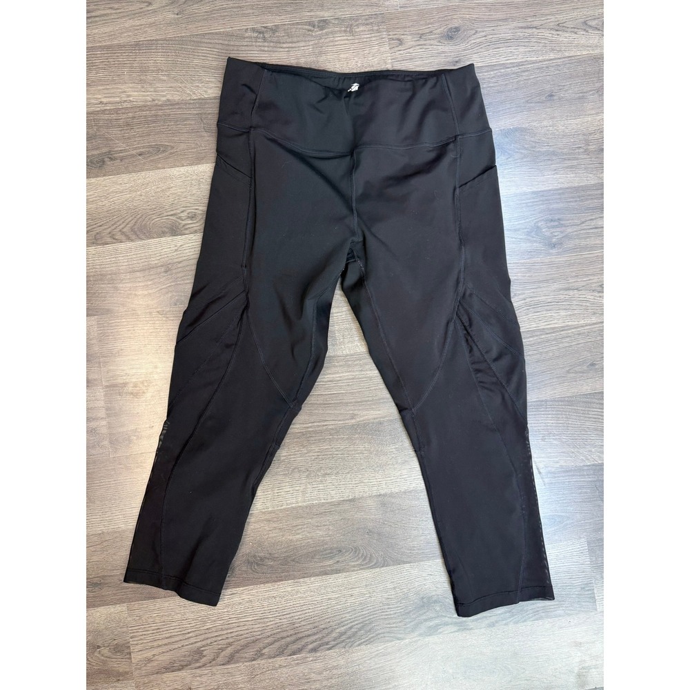 Avia Women Black Mesh Panel High Waist Cropped Leggings Pockets AVL29123 L 12-14